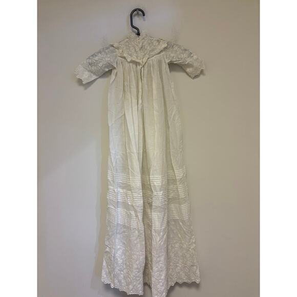 Vintage Baby Infant Christening Baptism Linen Lace Gown Dress - Picture 5 of 5
